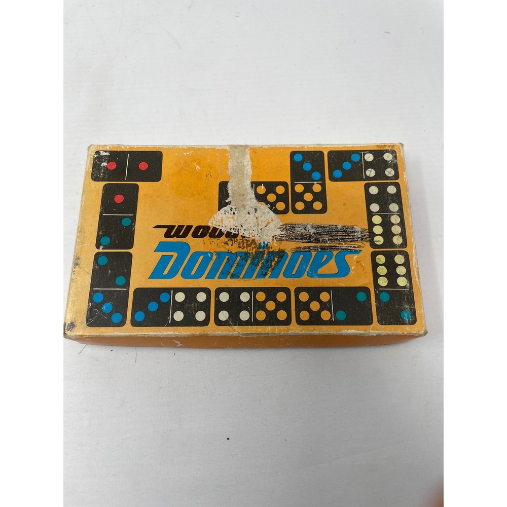Wood Dominoes Vintage Game Set Double‎ Six Colorful Dots Family Fun Complete